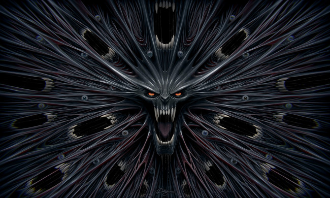 Обои картинки фото фэнтези, демоны, рты, глаза, оскал, демон