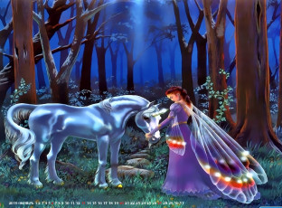 Картинка календари фэнтези растение природа лошадь крылья фея единорог деревья девушка конь 2019 calendar