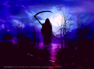 Картинка календари фэнтези коса ночь 2019 calendar капюшон растение природа луна