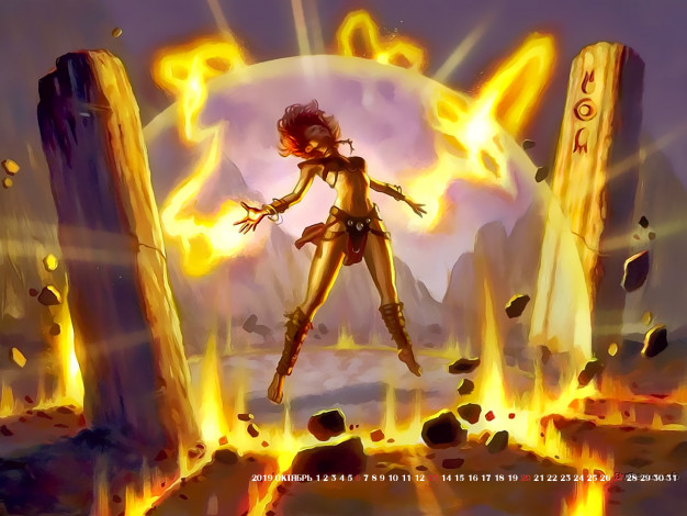 Обои картинки фото календари, фэнтези, 2019, calendar, магия, свет, девушка