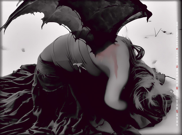 Обои картинки фото календари, фэнтези, ангел, крылья, 2019, calendar, кровь, девушка