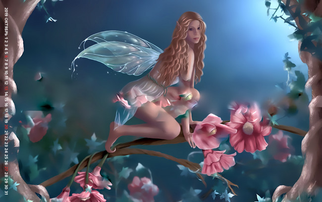 Обои картинки фото календари, фэнтези, calendar, девушка, растение, цветы, крылья, фея, ветка, 2019