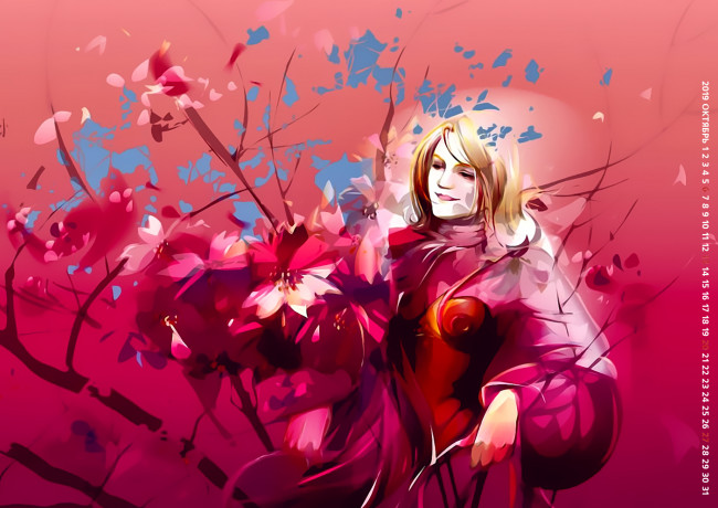 Обои картинки фото календари, рисованные,  векторная графика, фон, 2019, женщина, calendar, цветы, узор, девушка