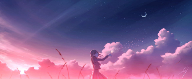 Обои картинки фото аниме, пейзажи,  природа, девушка