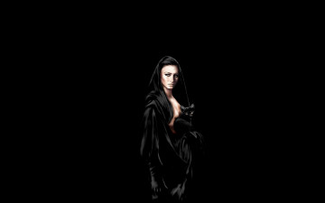 Картинка рисованное люди девушка плащ кошка