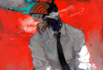 обоя аниме, chainsaw man, парень