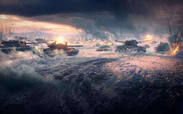 Картинка видео+игры world+of+tanks танки поле снег зима тучи дым