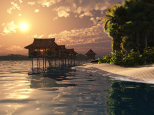 Картинка 3д графика nature landscape природа домик море