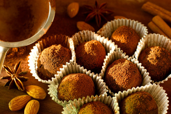 Обои картинки фото еда, конфеты, шоколад, сладости, трюфель, корица, анис