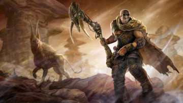 Картинка riddick 2013 рисованные кино накидка оружие дождь пес