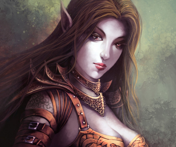 Обои картинки фото фэнтези, эльфы, эльф, взгляд, тату, девушка