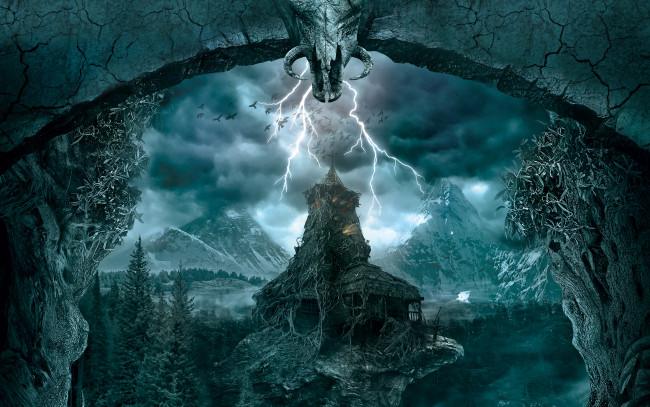 Обои картинки фото вий, кино фильмы, вий 3d, дом, лес, молния