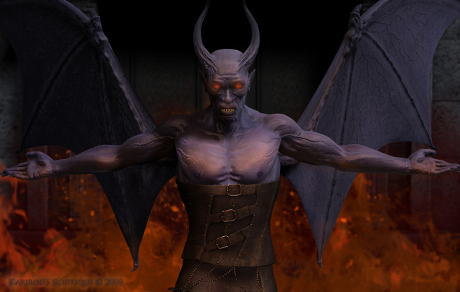 Обои картинки фото 3д графика, creatures , существа, демон, рога, крылья