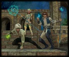 Картинка 3д+графика фантазия+ fantasy девушка взгляд фон шест мужчины лестница