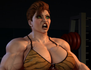 Картинка 3д+графика люди+ people девушка взгляд фон борец мышцы