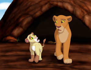 Картинка рисованное животные +львы фон львы