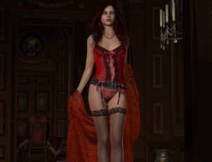 Картинка 3д+графика люди+ people девушка взгляд фон свечи