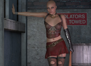 Картинка 3д+графика люди+ people дубинка взгляд фон девушка