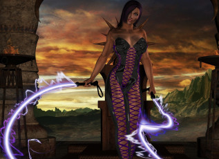 Картинка 3д+графика фантазия+ fantasy девушка взгляд фон горы небо магия