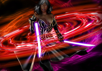 Картинка 3д+графика фантазия+ fantasy девушка взгляд фон оружие