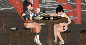 Картинка 3д+графика люди+ people девушки взгляд фон стол деньги вино