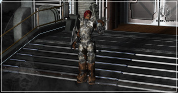 Картинка 3д+графика фантазия+ fantasy рыжая фон взгляд девушка доспехи лестница