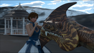 Картинка 3д+графика фантазия+ fantasy девушка взгляд фон дракон