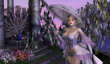 Картинка 3д+графика люди+ people девушка взгляд фон зонтик цветы