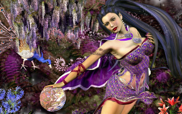 Картинка 3д+графика эльфы+ elves эльфийка взгляд фон цветы волосы шар