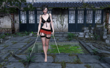 Картинка 3д+графика люди+ people шпаги фон взгляд девушка