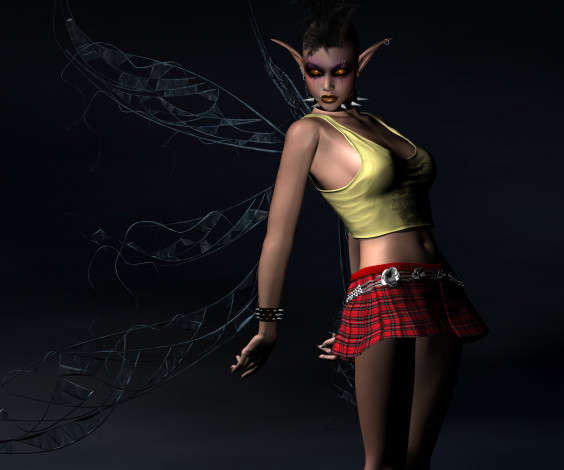 Обои картинки фото 3д графика, эльфы , elves, юбка, фон, взгляд, эльфийка