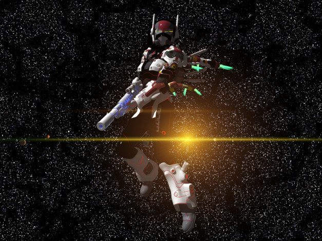 Обои картинки фото 3д графика, фантазия , fantasy, звезды, космос, оружие, девушка, вселенная