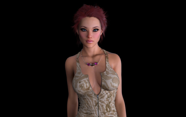 Обои картинки фото 3д графика, люди , people, рыжая, фон, взгляд, девушка