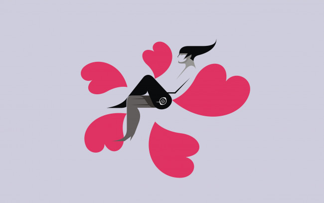 Обои картинки фото рисованное, минимализм, сердечки, девушка, взгляд, фон