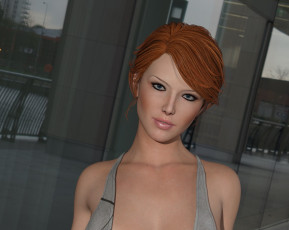 Картинка 3д+графика портрет+ portraits девушка взгляд фон рыжая