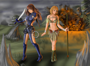 Картинка рисованное люди оружие фон взгляд девушки