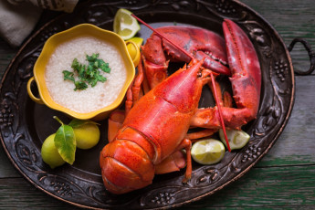 Картинка еда рыба +морепродукты +суши +роллы лимон омар соус