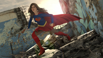 Картинка 3д+графика фантазия+ fantasy девушка взгляд фон супермен