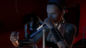 Картинка 3д+графика люди+ people тату взгляд микрофон фон девушка