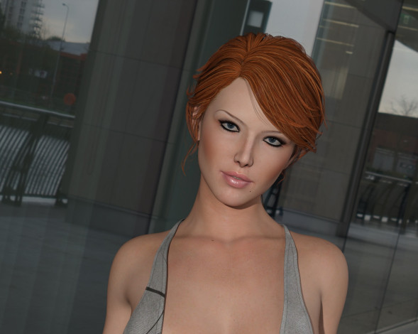 Обои картинки фото 3д графика, портрет , portraits, девушка, взгляд, фон, рыжая