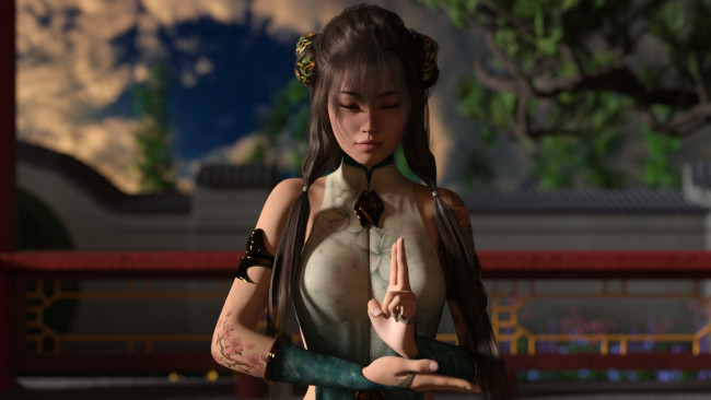 Обои картинки фото 3д графика, фантазия , fantasy, девушка, взгляд, фон, жест