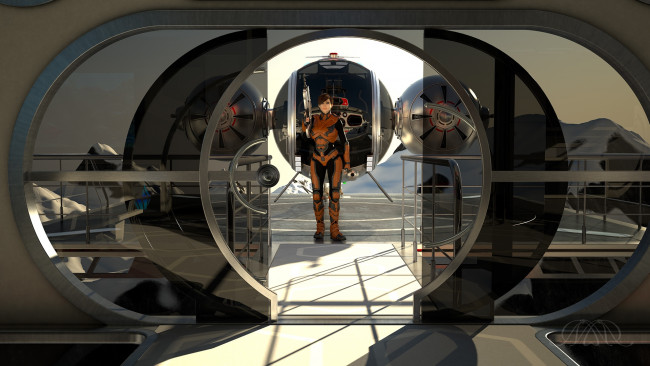 Обои картинки фото 3д графика, фантазия , fantasy, девушка, взгляд, фон, оружие