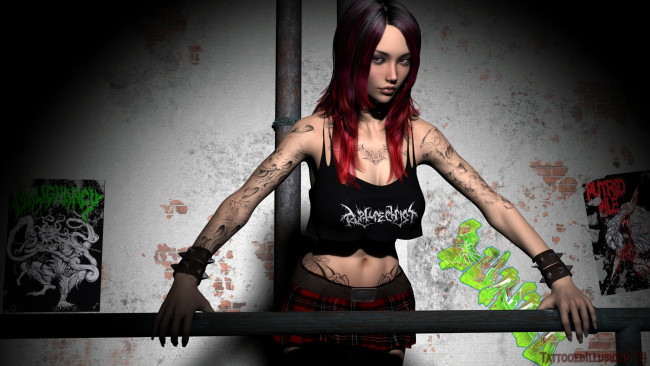 Обои картинки фото 3д графика, люди , people, девушка, взгляд, фон, тату