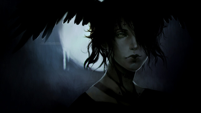 Обои картинки фото фэнтези, существа, взгляд, арт, перья