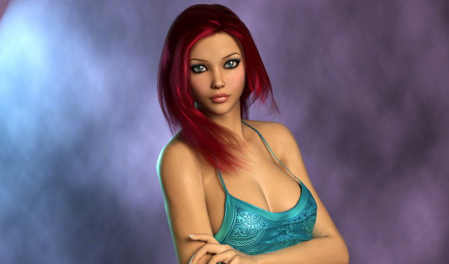 Обои картинки фото 3д графика, люди , people, рыжая, фон, взгляд, девушка