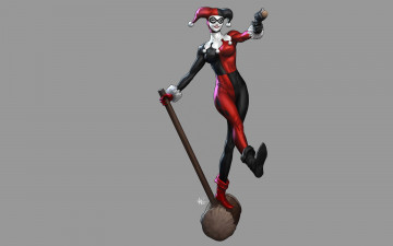 Картинка рисованное комиксы девушка джокер костюм улыбка оружие молот