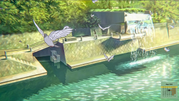 Картинка календари рисованные +векторная+графика птица водоем 2018