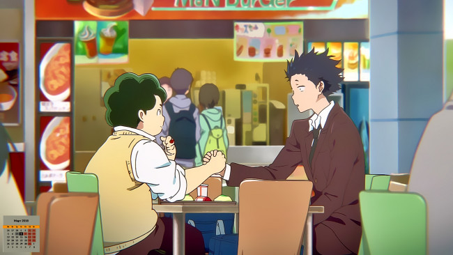 Обои картинки фото календари, аниме, стол, 2018, мальчик, кафе