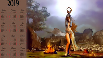Картинка календари фэнтези растения природа девушка костер