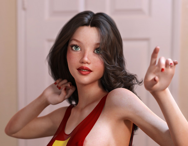 Обои картинки фото 3д графика, портрет , portraits, девушка, взгляд, фон